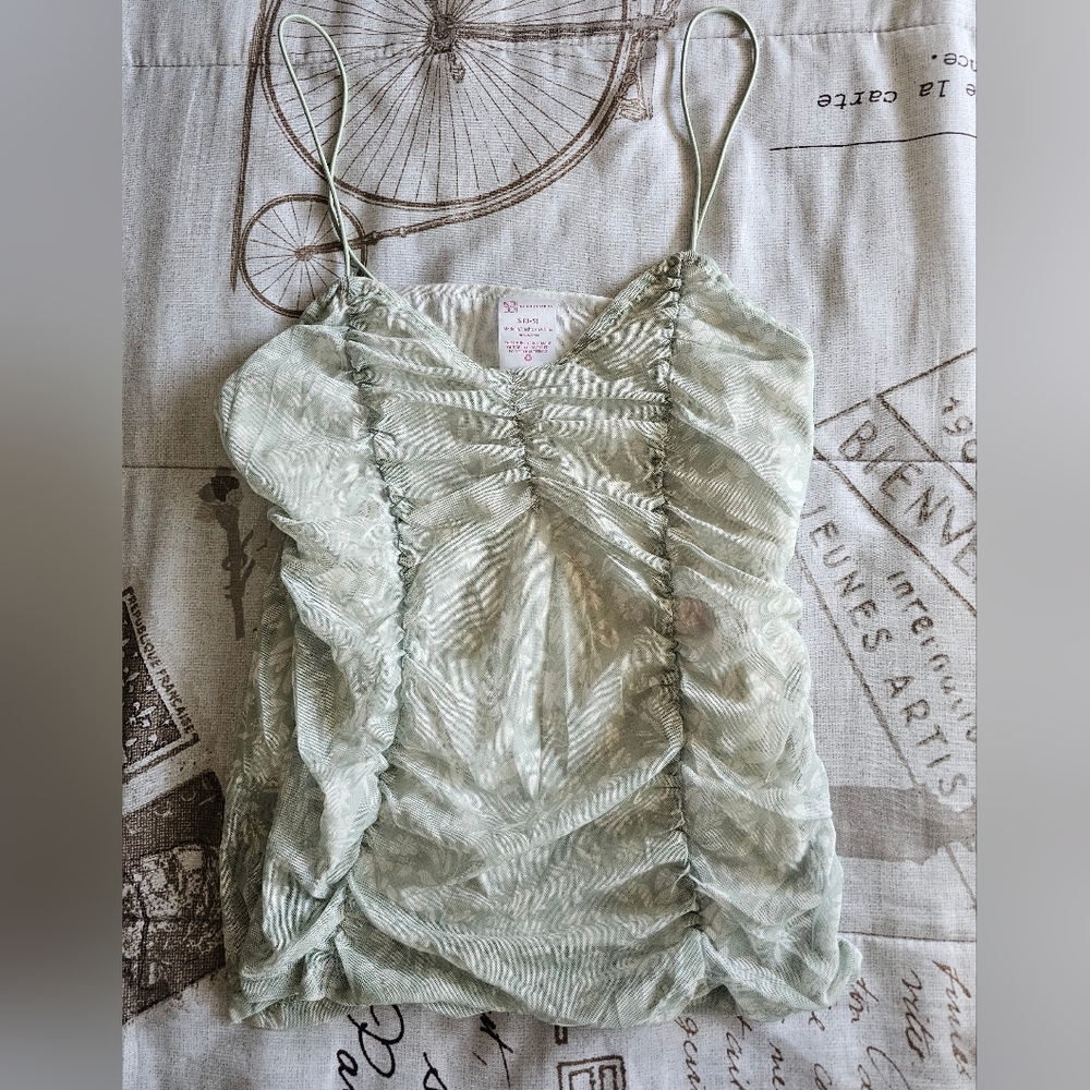 Light Green Ruched Spaghetti Strap Top
